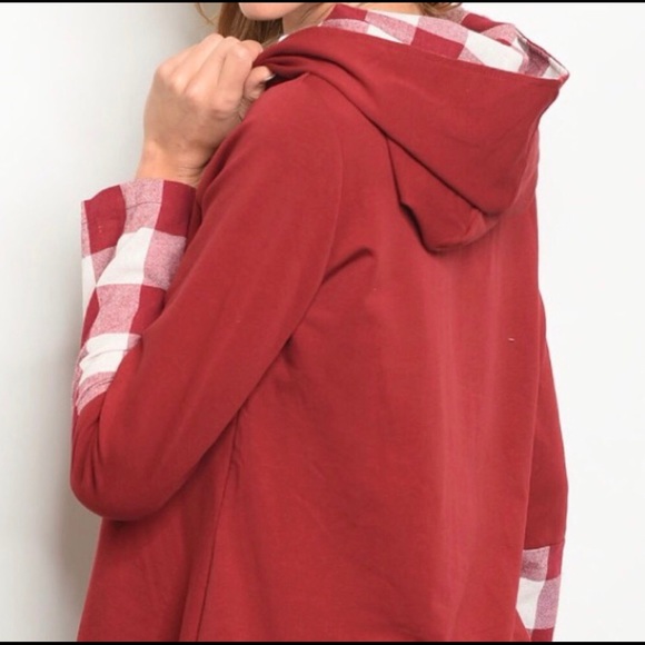 LAST ONE Burgundy Checked Hoodie Sz Large - Picture 2 of 3